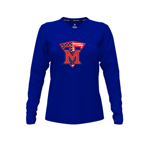 [FTLVCFRY-FYXS-LOGO1] Decker Comfort T-Shirt (Female Youth XS, Royal, V Neck, Logo 1, Long Sleeve)