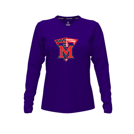 [CUS-DFW-TEES-CMF-VNK-LSL-PUR-FYXS-LOGO1] Decker Comfort T-Shirt (Female Youth XS, Purple, V Neck, Logo 1, Long Sleeve)